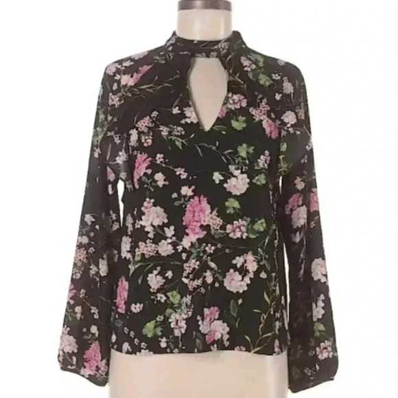 Monteau Floral Long Sleeve Cutout Neck Blouse - Picture 1 of 2